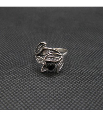 R002132O Handmade Sterling Silver Floral Ring With Black Onyx Genuine Solid Stamped 925